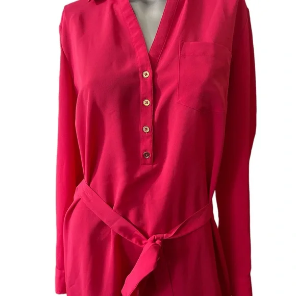 EUC NEW YORK & COMPANY HOT PINK COLLARED LONG SLEEVE OR 3/4 SLEEVE. LARGE. - Picture 4 of 5